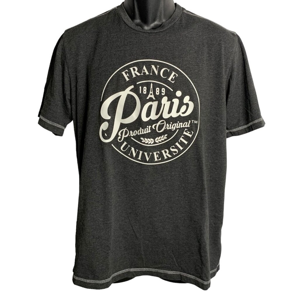 Paris France University Crewneck T Shirt L Black Short Sleeve Exposed Stitching